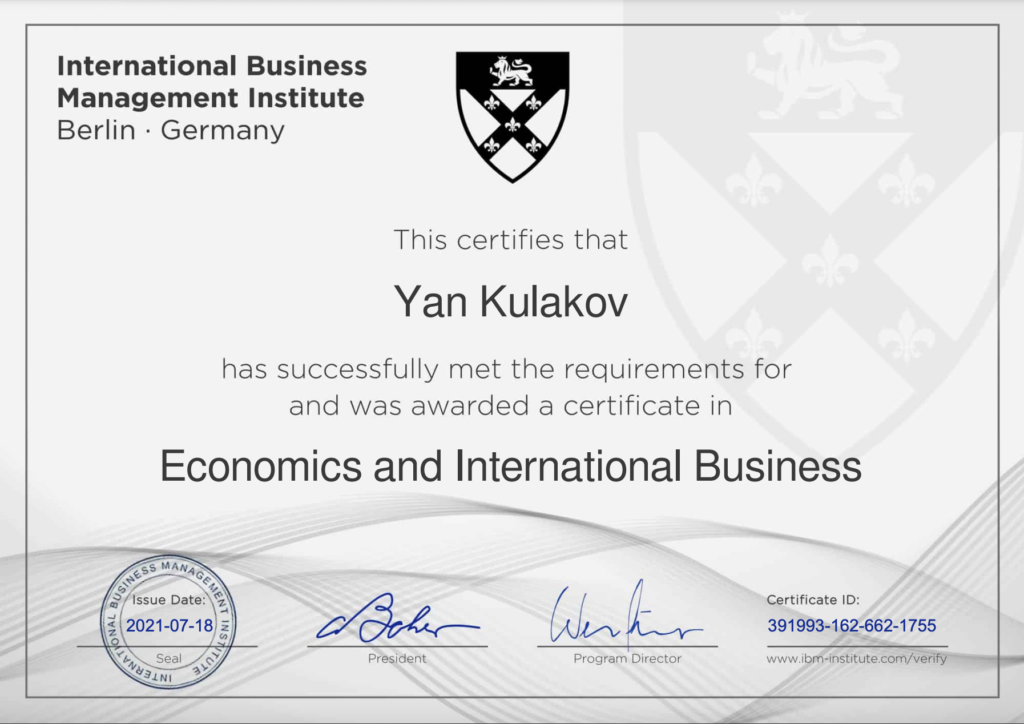 economics and international business certificate