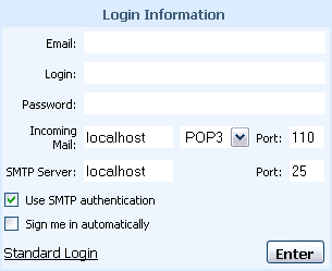 Webmail login screen